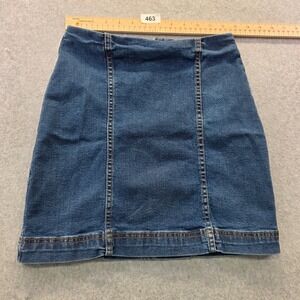 Cotton On 91 Blue Denim MiniSkirt High Waisted Back Zip Panel Seam Womens Size 4